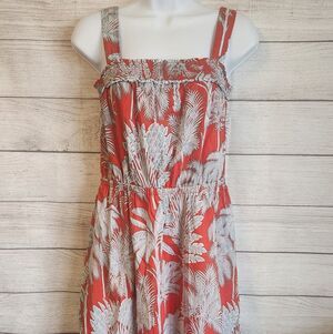 Talbots Dress 4P Coral Palm Print Midi Sundress Petite Tropical